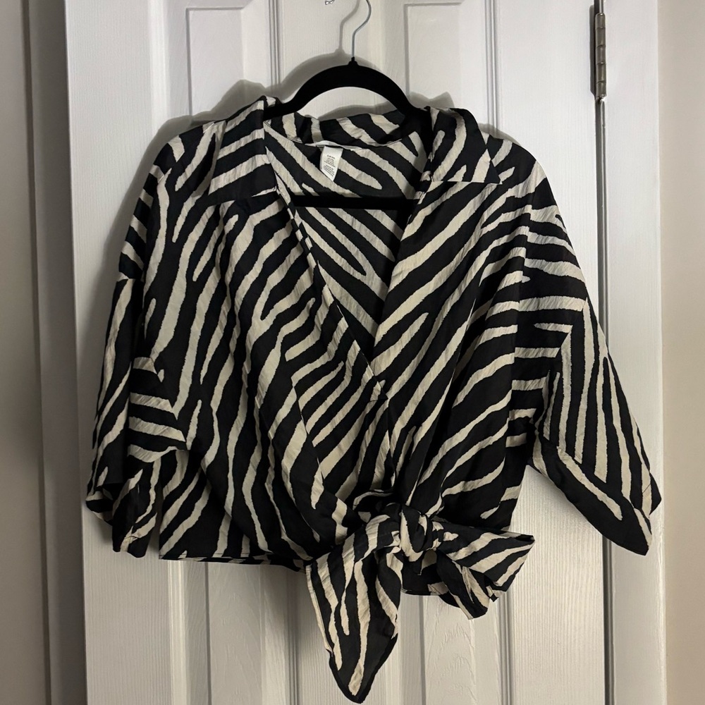 Cute black and white cream, zebra tie shirt